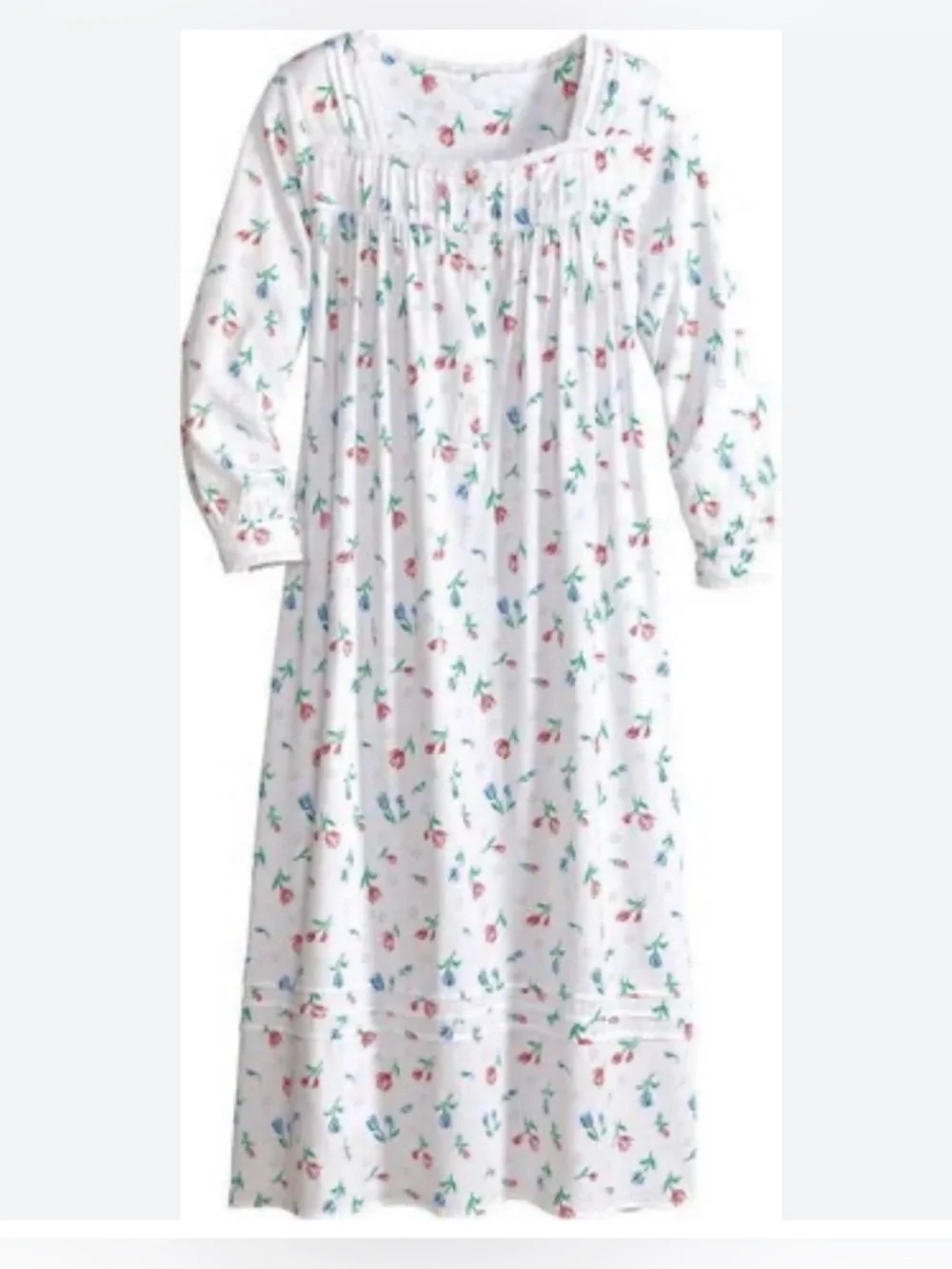 NEW Lanz of Salzburg White Floral Classic Cozy Cotton Nightgown NWOT